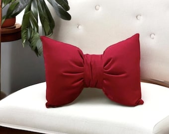 Luxurious Solid Red  Velvet Decorative Bow Pillow - 12x18&quot;-Birthday gift-Baby Shower Gift-Housewarming gift-Valentines Day Gift