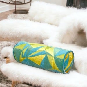 Turquise Elegant Velvet Bolster Decorative Pillow Cover - Stylish Accent for Your Home-Piping bolster