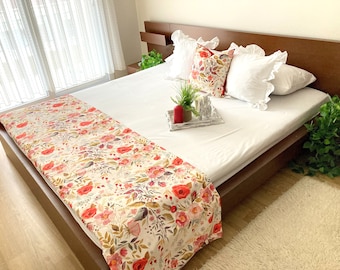 Camino de cama floral, decoración navideña, decoración de dormitorio, idea de regalo, decoración bohemia, regalo de cumpleaños, inauguración de la casa, ropa de cama
