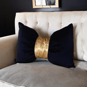 Birthday Gift  gold and  black  bow throw  pillow