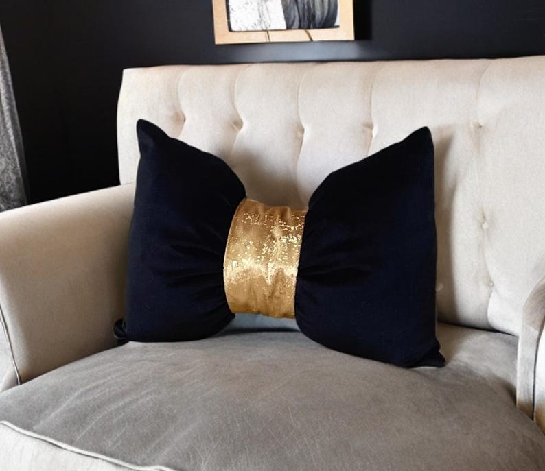 Birthday Gift  gold and  black  bow throw  pillow
