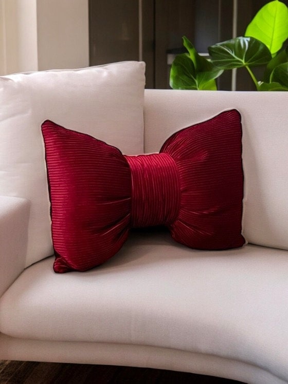 Burgundy Corduroy Decorative Bow Pillow - 12x18"