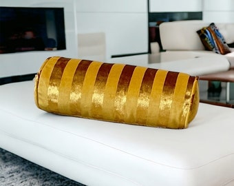 Luxurious Gold Striped Velvet Bolster Pillow Cover-Birthday gift