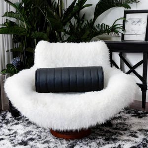 Stylish Black Faux Leather Channel Stitched Decorative Bolster Pillow Cover-Birthday gift-Office Gift-Interior Design-Minimalist Home Decor