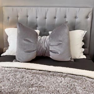 Elegance bedroom decor  gray velvet bow  pillow