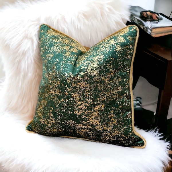 Emerald Green Gold Piping Velvet Pillow Cover,Cushion Case,Birthday Gift,Bedroom Decor,Throw Pillows,Hand Made