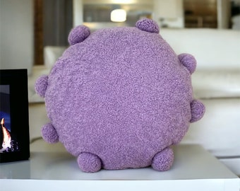Lilac boucle pom pom circle pillow,Cute pillow,Hand Made,Throw Pillows,Cushion Case,Home Gift,Decor Pillows