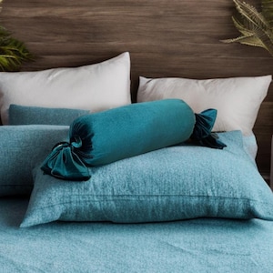 Gezellig smaragdgroen fluwelen decoratief bolster strikkussen met katoenen inzetstuk-verjaardagscadeau-housewarming cadeau-kwekerij decor-slaapkamer decor