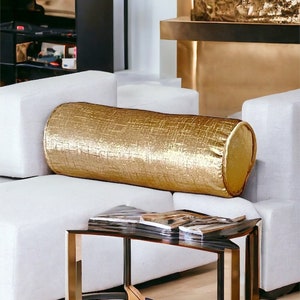 Luxurious Gold Velvet Piping Decorative Bolster Pillow Cover-Anniversary Gift-Bedroom decor-Elegance Home Decor-Handcrafted Roll Pillow