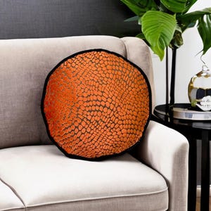 Luxurious Orange Piping Velvet Round Decorative Pillow With Insert-Housewarming Gift-Stylish Home Decor-Unique Circle Pillow-Throw Pillow