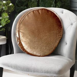 Velvet Camel Gold Details Decorative Round Piping Pillow With Insert-Birthday Gift-Housewarming Gift-Luxury Home Decor-Wedding Gift