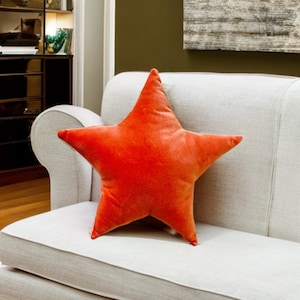 Elegance Orange Velvet Star Shaped Decorative Pillow - Home Accessory-Birthday gift - Nursery decor -Housewarming Gift