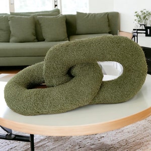 Handmade Khaki Green Boucle Chain Link Pillow,Modern Home Decor