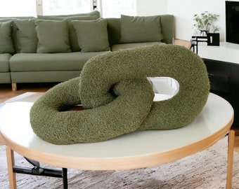 Unique Hand Crafted Sage Green Boucle Chain Link Decorative Pillow-Housewarming Gift-Modern Home Decor-Stylish Throw Pillow-