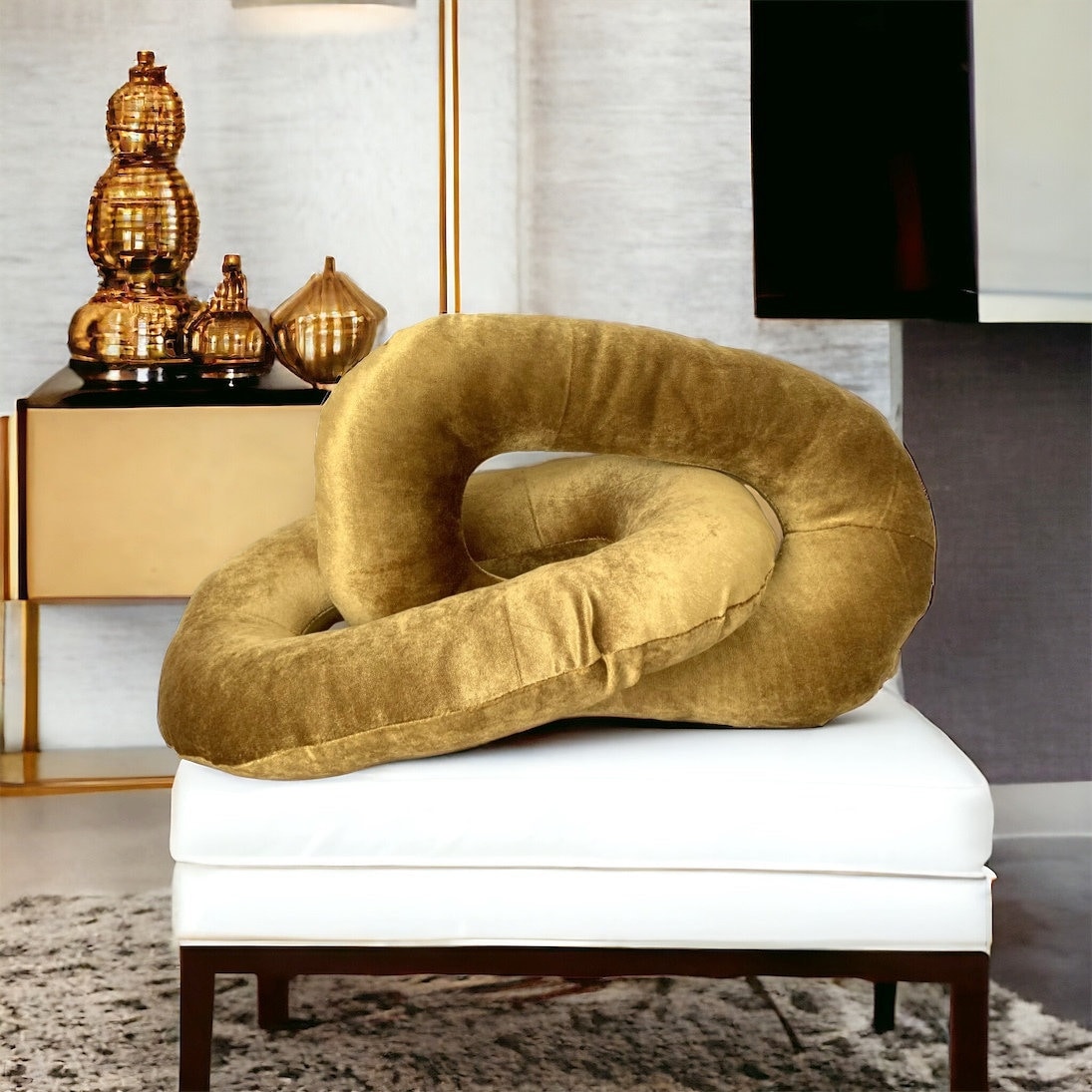 Chain Link Pillow,Gold Velvet Pillow,Modern Pillows,Interior Design,Living Room Decor,Birthday Gift,Hand Made