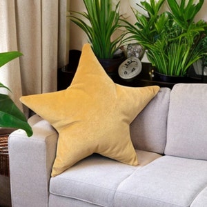 Mustard Yellow Velvet Star Shaped Decorative Pillow - Home Accessory-Birthday gift - Nursery decor -Housewarming Gift