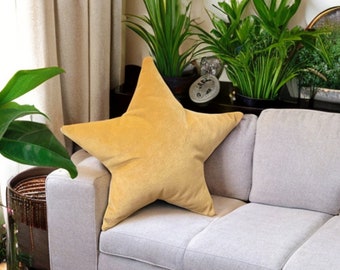 Mustard Yellow Velvet Star Shaped Decorative Pillow - Home Accessory-Birthday gift - Nursery decor -Housewarming Gift