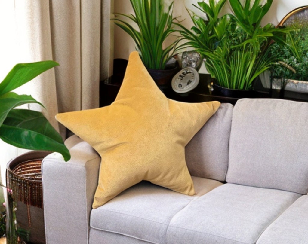 Mustard Yellow Velvet Star Shaped Decorative Pillow - Home Accessory-Birthday gift - Nursery decor -Housewarming Gift