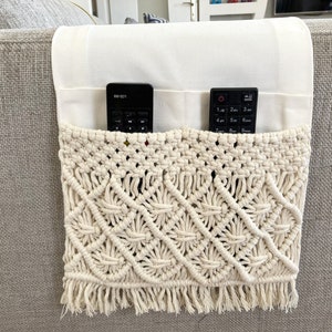 Cream Macrame Armrest Organizer,Remote Control Holder,Storage Basket,Armchair Organizer,Birthday Gift,Hand Made
