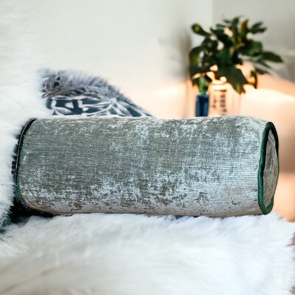 Green Velvet Decorative Bolster Pillow Cover-Birthday gift