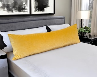 Mustard Yellow Velvet Lumbar Pillow Cover, Extra Long Throw Pillow