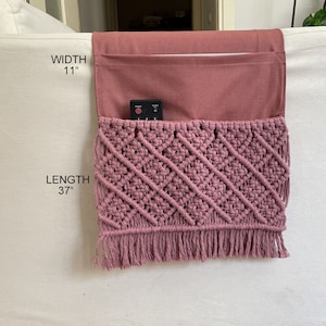 Rose Pink Macrame Armrest Organizer,Remote Control Holder,Storage Basket,Armchair Organizer,11x37&quot;
