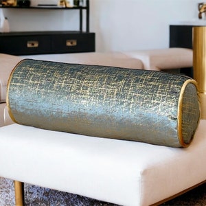 Luxury Bolster Velvet Decorative Pillow Cover with Gold Details-Piping bolster