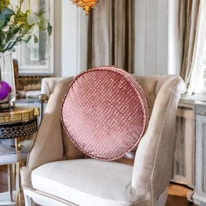Luxurious Rose Pink Geometric Pattern Decorative Round Piping Pillow With Insert-Birthday Gift-Stylish Home Decor-Valentines day Gift