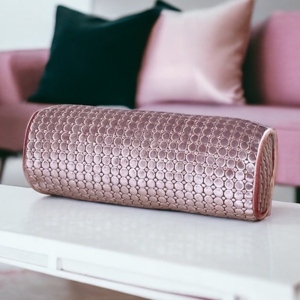 Unique Blush Pink Geometric Pattern Decorative Velvet Bolster Pillow Cover-Birthday gift