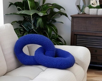 Unique Hand Made Royal Blue Boho Boucle Chain Link Decorative Pillow-Birthday Gift-Home decoration-Housewarming Gift-Throw Pillow
