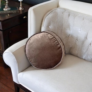 Elegant Camel Corduroy Piping Decorative Round Pillow With Insert-Housewarming gift-Boho Home Decor-Birthday Gift-Interior Accessory