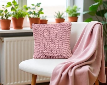 Hand Knitted Pink Cotton Cushion Cover - Boho Chic Home Decor