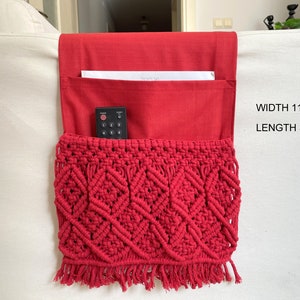 Red Macrame Armrest Organizer,Remote Control Holder,Storage Basket,Armchair Organizer,11x37&quot;