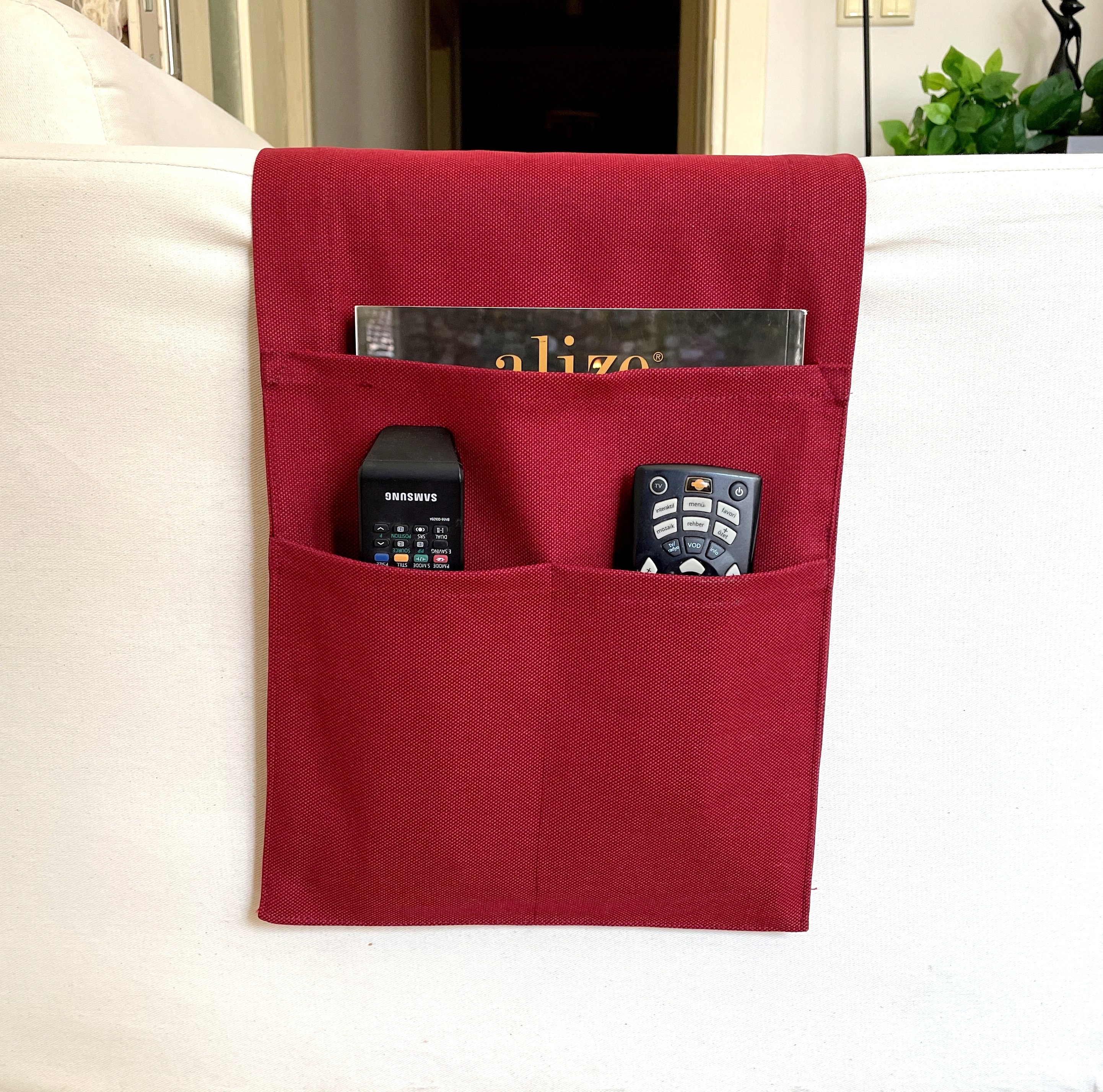 Canvas Fabric Remote Control Holder Storage Basket Armchair 
