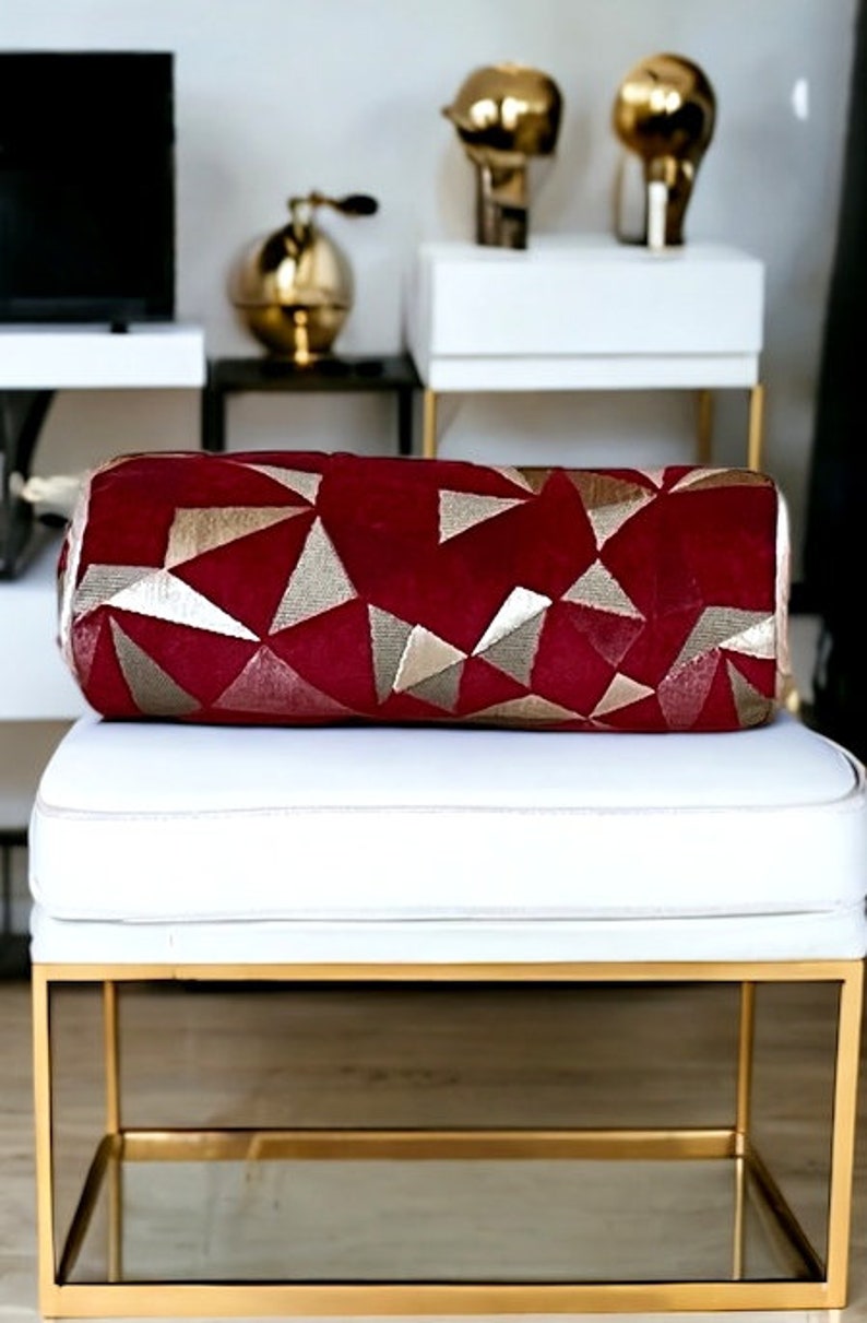 Modern Home Decor Burgundy Geometric Pattern Decorative Bolster Pillow
