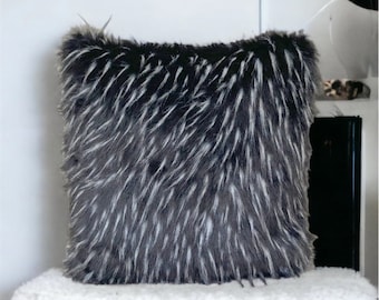 Unique Black and white faux fur decorative throw pillow cover