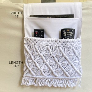 White Macrame Armrest Organizer,Remote Control Holder,Storage Basket,Armchair Organizer,11x37&quot;