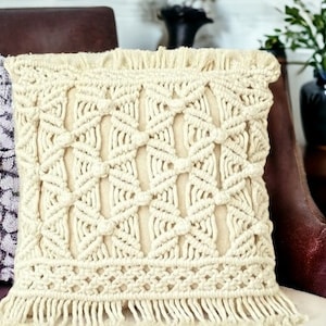 Ivory floral hand knotted cotton macrame pillow cover,Boho Decor,Throw pillow,30 Different colors