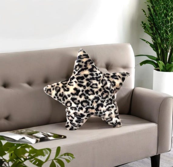 Cozy Cheetah Faux Fur Star Shaped Decorative Pillow-home Decor