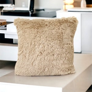 Camel faux fur boho pillow case,Cozy pillow covers,Home gift,Fluffy Pillows,Throw Pillows,Christmas Gift