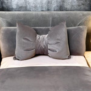 Wedding gift grey bow  velvet pillow