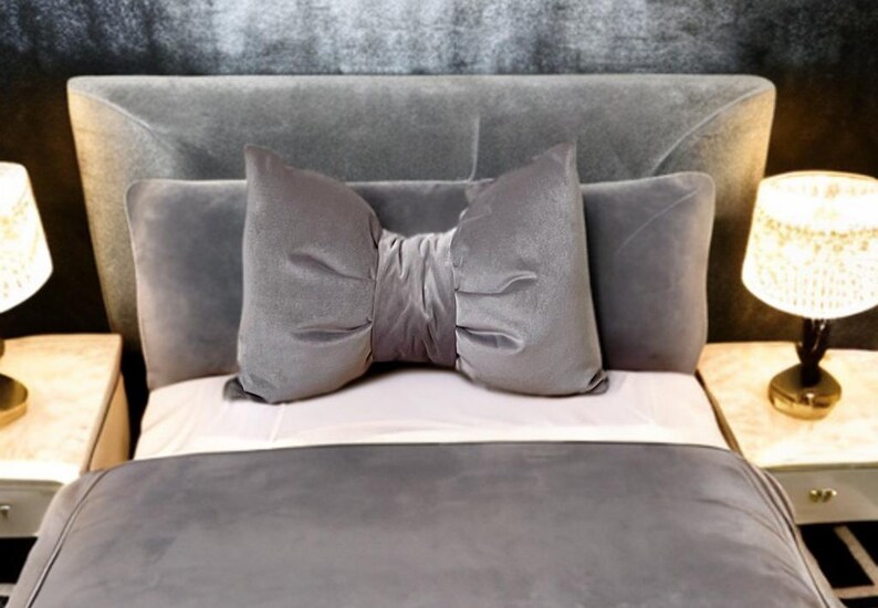 Wedding gift grey bow  velvet pillow