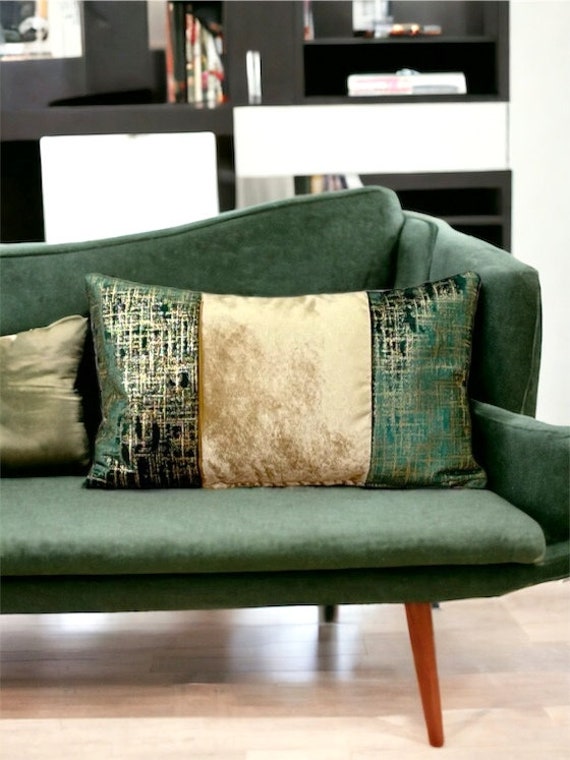 Emerald Green Gold Velvet Lumbar Pillow Cover housewarming holiday Gift throw Pillows cushion Case Etsy UK
