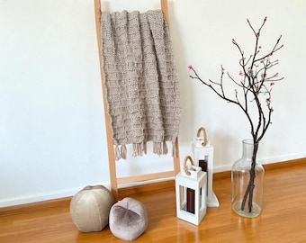 Cosy Grey handgebreide wollen tv-deken: werpdeken