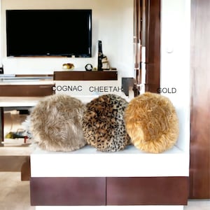 Cognac circle boho faux fur pillow covers,Home Decor,Throw Pillows,Round pillow,Holiday Gift,Cushion Case