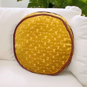 Velvet Mustard Boho Floral Faux Leather Piping Decorative Pillow With Insert