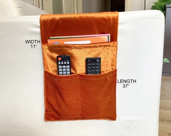 Burnt Orange Velvet Armrest Organizer,Remote Control Holder,Storage Basket,Armchair Organizer,Home Gift,Gift