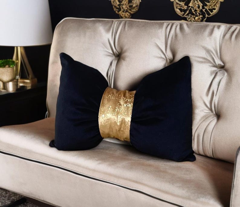 Interior  style unique gold  and  black  bow pillow