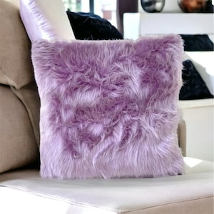 Funda de almohada boho de piel sintética lila, fundas de almohada acogedoras, decoración del hogar, casa de campo, almohadas de tiro