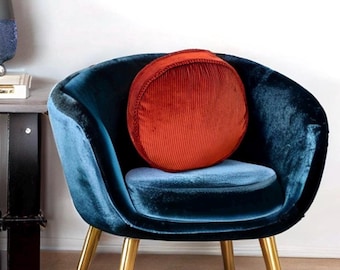 Burnt Orange Corduroy Round Pillow with insert-Bohemian Decor-Birthday gift